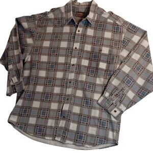 Zeppelin Vintage Jean Shirt Mens XL Gray/Blue Plaid‎ Button Up Casual Y2K